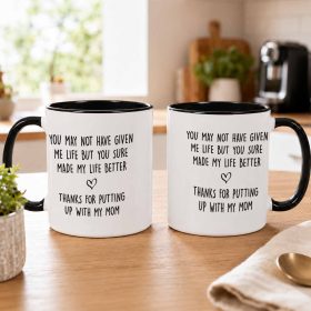 Funny Stepdad Appreciation Mug (11oz/15oz)， Heart Love Quote Print Design， Dishwasher Safe Ceramic Cup， Perfect for Father's Day， Family Gatherings， Coffee Time， Birthday Gift， Home Kitchen or Office