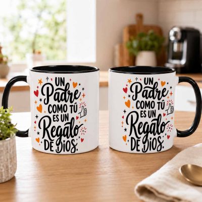 Father Gift From God Mug (11oz/15oz)， Spanish Quote Heart Stars Print， Durable Ceramic， Dishwasher Safe， Great For Office Desk， Home Kitchen， Birthday Gift， Father’s Day， Appreciation Present